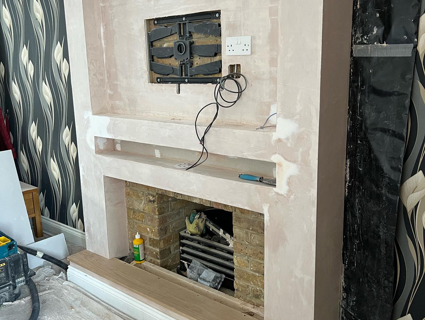 Process of media wall after being plastered in Rochester, Kent