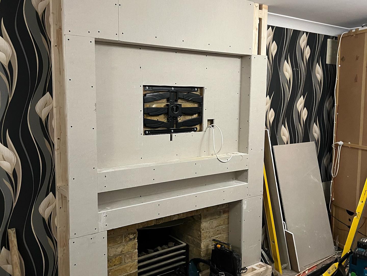 Process of media wall with plaster board in Rochester, Kent